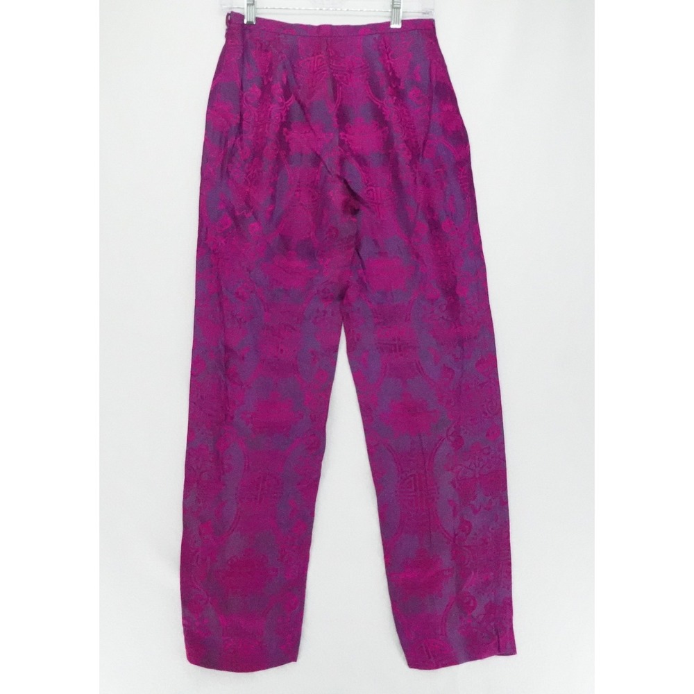 Shanghai Tang Pants Women 6 Purple Silk Damask Jacquard Straight Leg High Rise